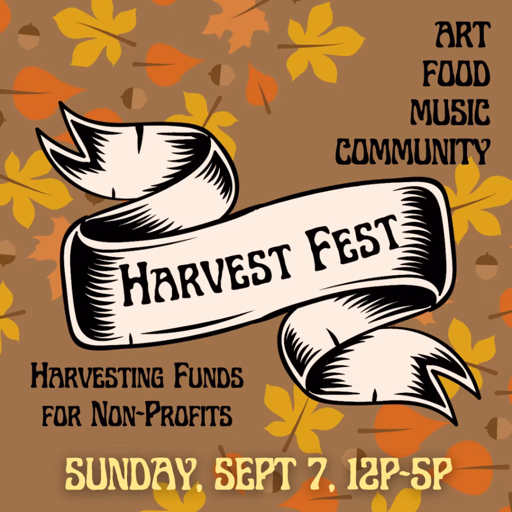 harvest fest logo with fall leaves