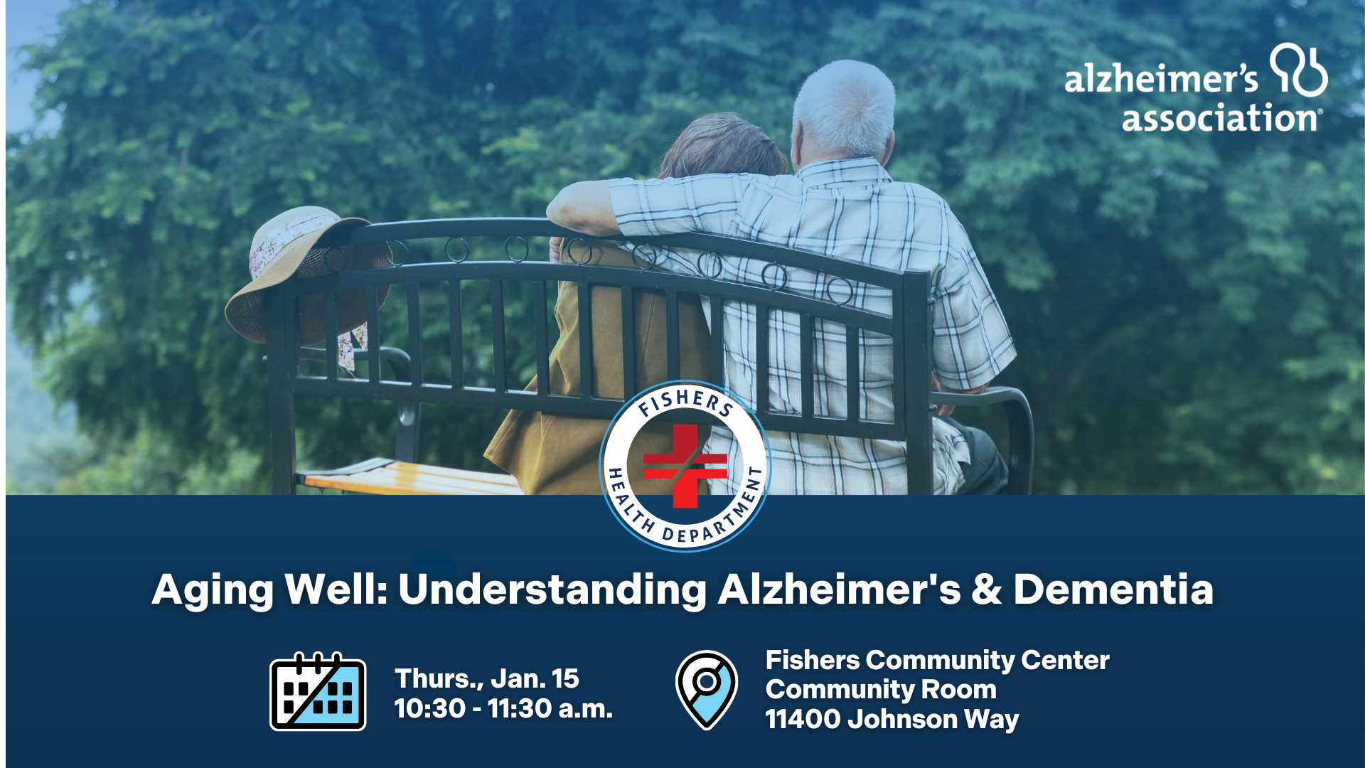 Understanding Alzheimer's and Dementia series with a man with his arm around a woman on a bench