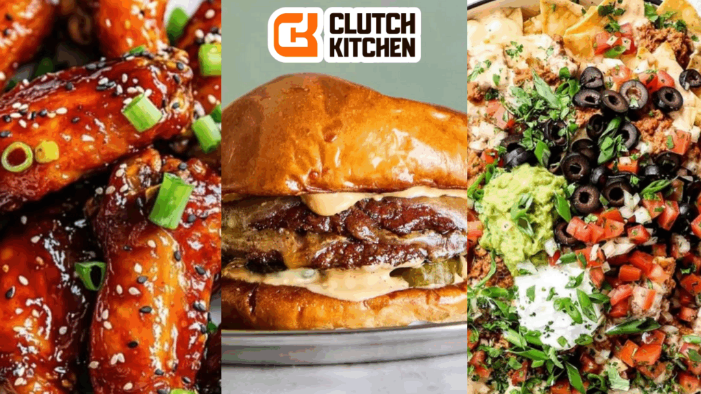 clutch kitchen feat. burger, nachos, and wings