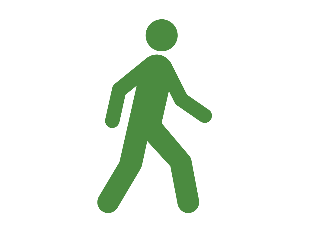Green walking person icon, representing a pedestrian symbol