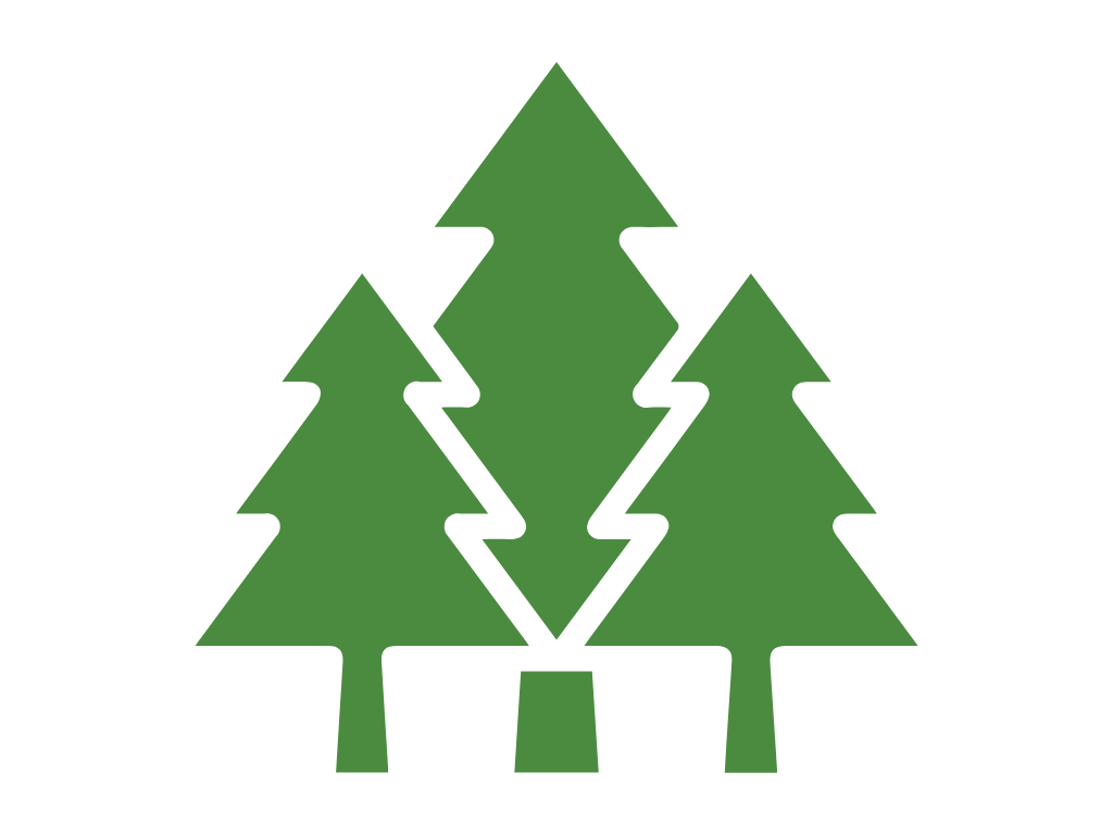 Three stylized evergreen trees forming a simple forest icon in green on white background, center tree taller and flanked by two smaller ones (logo-style). Insight: represents trees/forest.