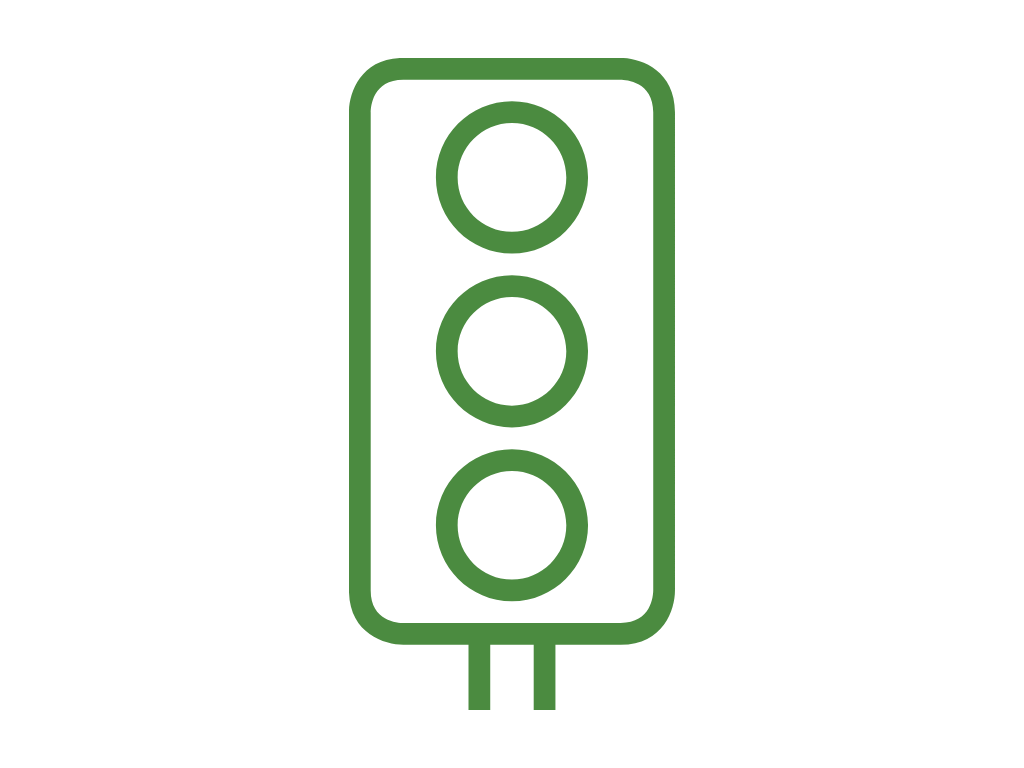 Green traffic light icon with three circular lenses in a vertical arrangement